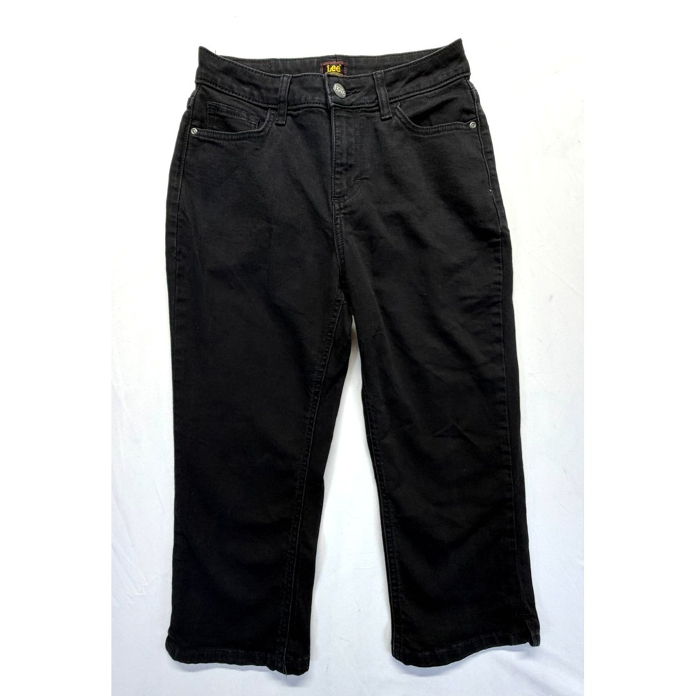 Lee Capri Jeans Women 6 Med Black Denim Cotton Dark Wash Mid Rise Straight Leg